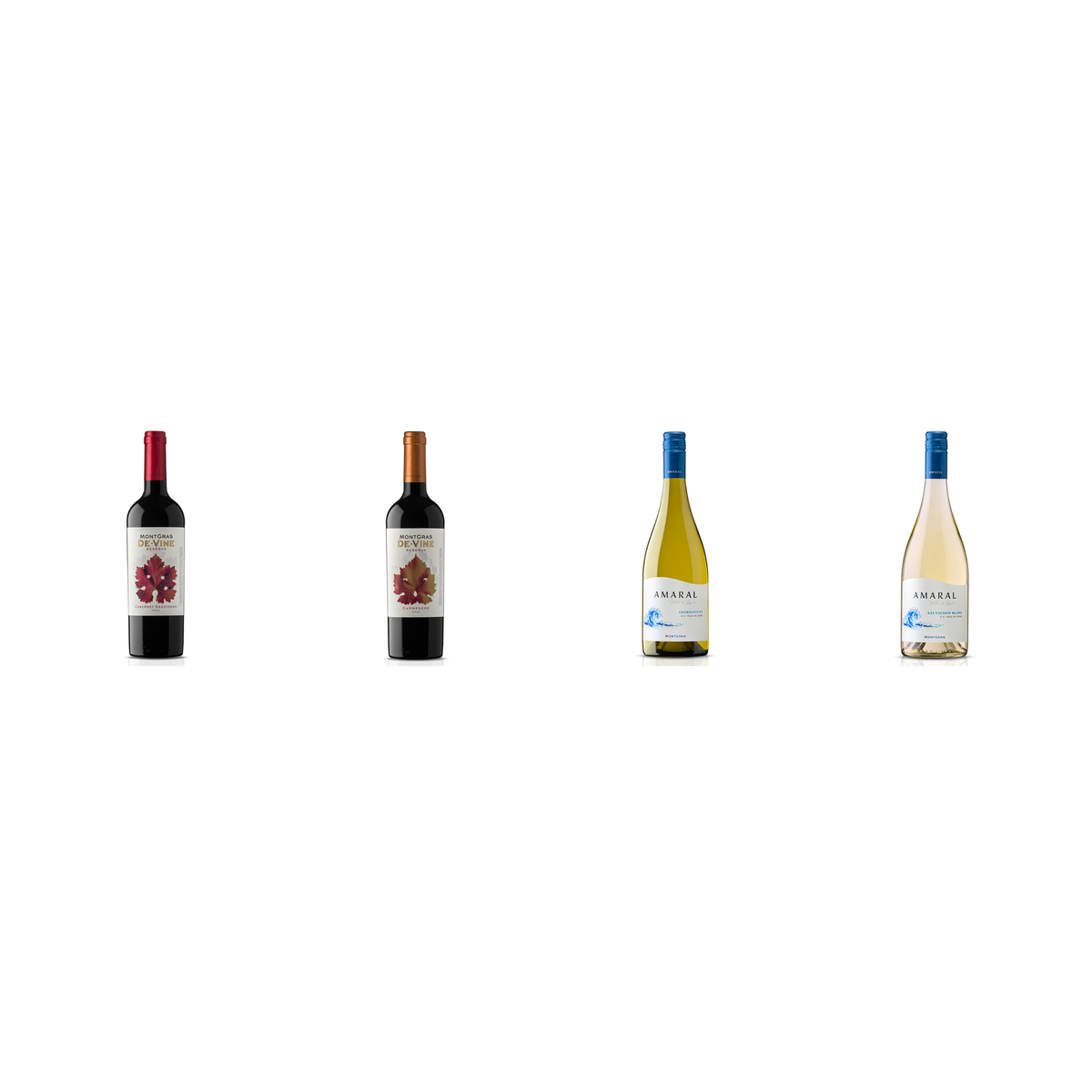 MontGras Reserva Pack 4 Botellas — Cab, Carménère, Chard, SB